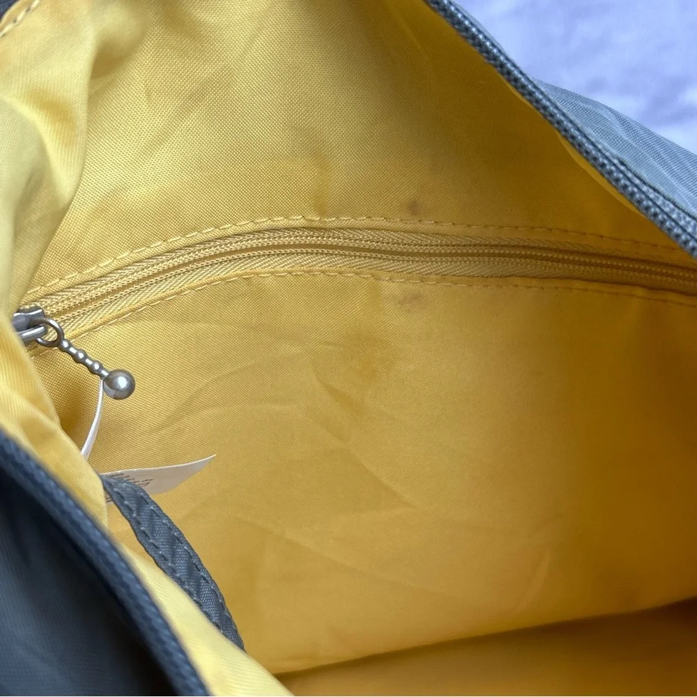 Baggallini Crossbody Bag Gray Nylon Travel Purse Zip Pockets Yellow Liner Casual